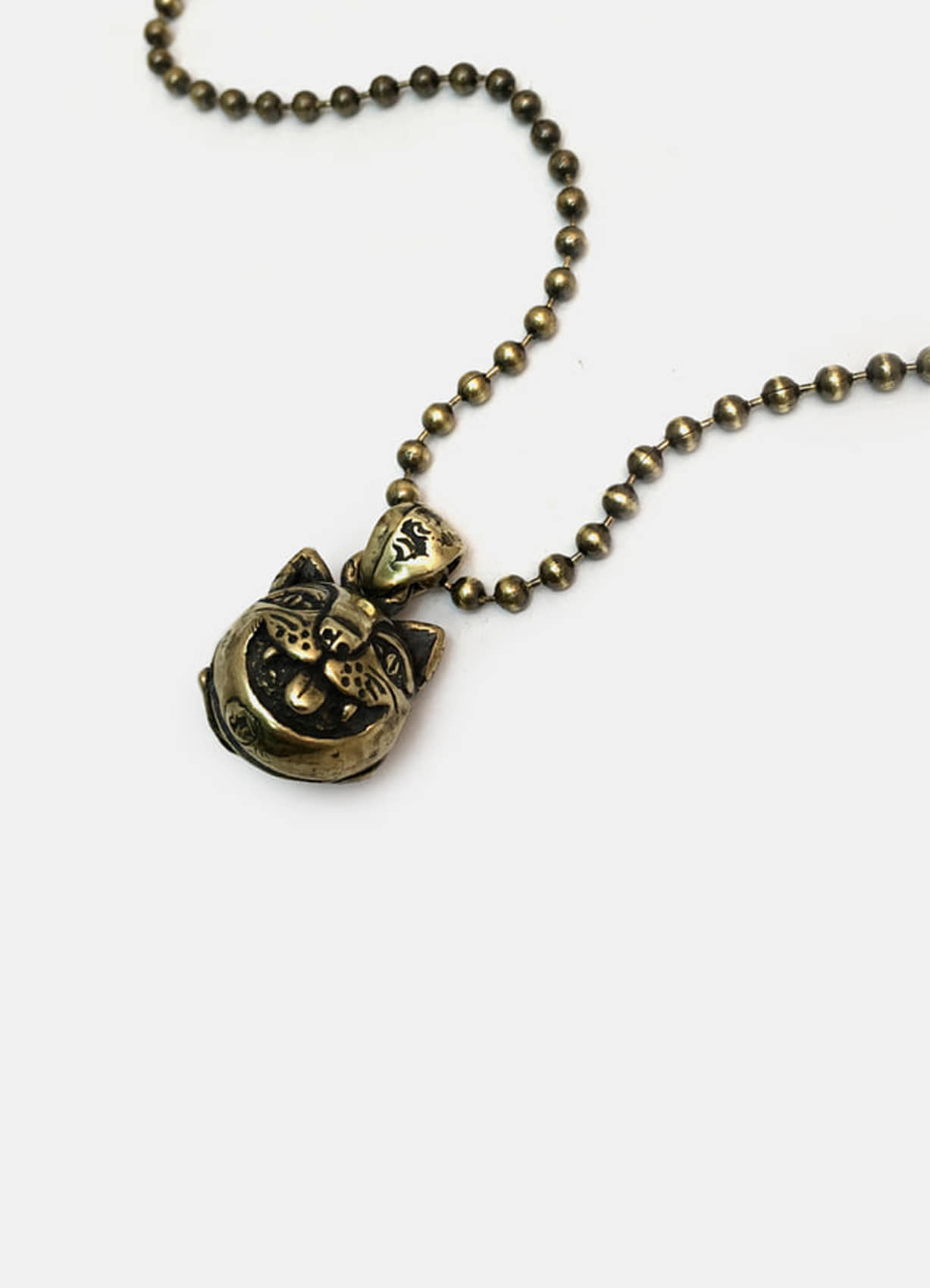 [세트 할인] Brass Ball Chain Necklace with Crazy Cat Bell Pendant set
